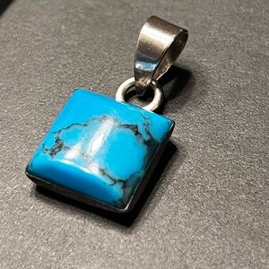 Sterling Silver 925 Turquoise Stone Square Silver Pendant